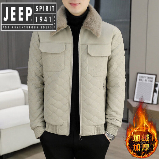 JEEP SPIRIT winter velvet thickened fur lapel jacket for men 2025 autumn and winter lamb velvet warm leather jacket for men off-white velvet thickened 3XL (150-170)