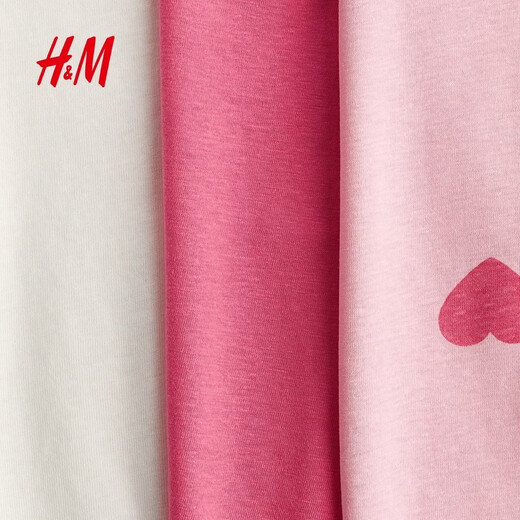 H&M 2026 Spring New Children's Clothing Children's Girls 3-piece T-shirt 1318442 Pink/Heart Shape 140 140/68 (8-10Y)