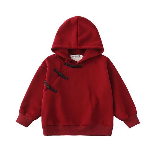 Fun parent-child wear red sweatshirt Chinese style Western style velvet hooded sweatshirt Chinese New Year family wear for a family of three or four Chinese buckle hooded sweatshirt 90 children's clothing (18-26 Jin Jin equals 0.5 kg)