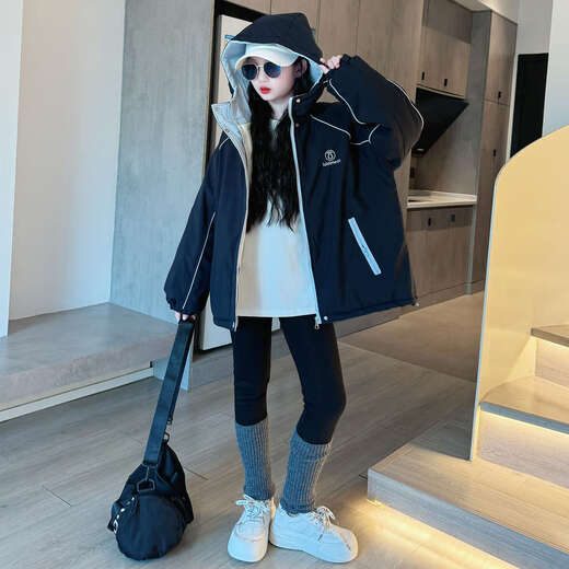 BALA is suitable for girls' velvet jacket autumn and winter 2025 new children's thickened jacket for big children and girls super navy blue 120cm