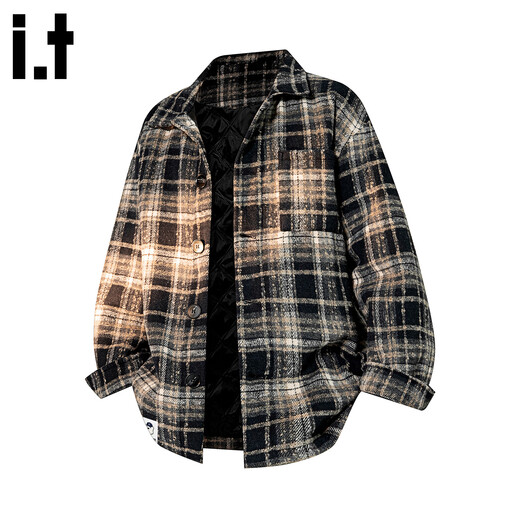CHOCOOLATE it design lapel red casual all-match plaid shirt men's winter warm loose and comfortable cotton jacket red M recommended 80-105Jin Jin equals 0.5 kg