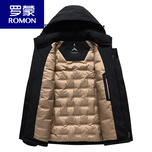 罗蒙（ROMON）冬季男士工装90白鸭绒羽绒服冬连帽冲锋衣户外保暖中青年外套 绿色 XL 180 建议120-135斤
