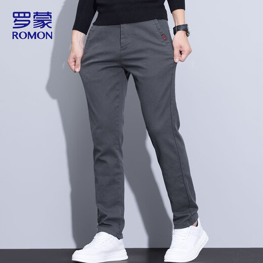 ROMON pants men's spring loose business casual pants men's high-end all-match straight trousers gray 32