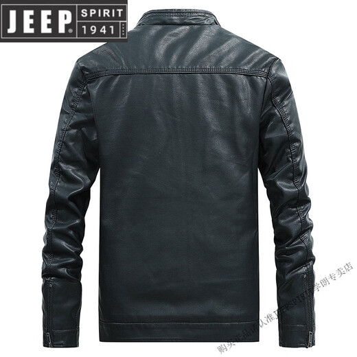 JEEP SPIRIT men's leather jacket trendy Korean version 2025 autumn and winter new pu leather jacket thickened handsome casual loose motorcycle suit black M