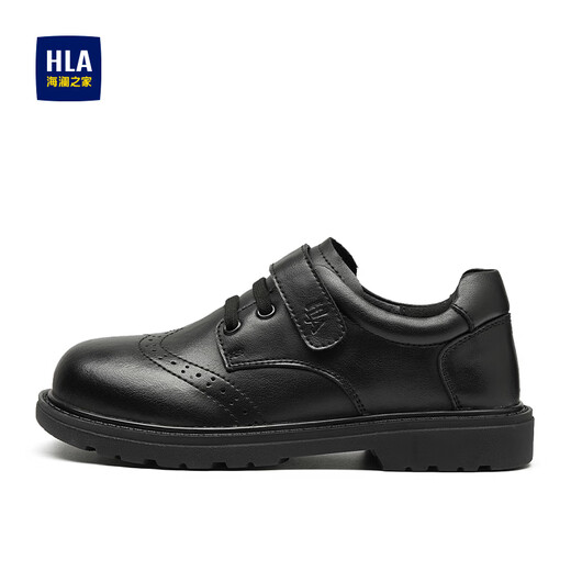 Hailan House HLA Children's Shoes Velcro Children's Brogue Leather Shoes for Boys and Girls Casual Leather Shoes D53HN017 Black 31