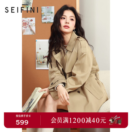 S EIFINI S EIFINI British style high-end mid-length windbreaker 2025 spring new slim casual Maillard jacket khaki L