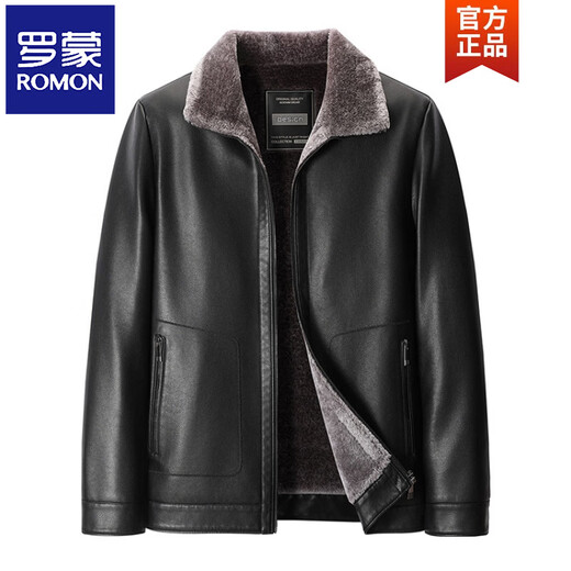 ROMON winter new velvet thickened Haining imitation leather men's fur all-in-one leather jacket black XL 180/92A