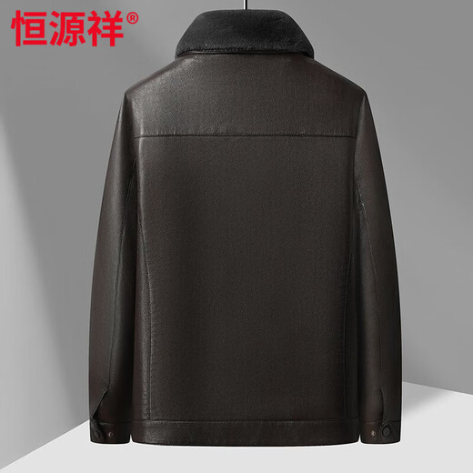 Hengyuanxiang Men's Middle-aged Winter Leather Jacket Winter Thickened Liner Leather Jacket Plus Velvet Removable Dad Warm Jacket for Middle-aged and Elderly People Black 9802 Liner Removable Style 3XL 190 155-170Jin Jin is equal to 0.5 kg