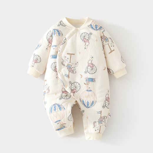 Wua wua baby cotton padded jumpsuit baby quilted thickened autumn and winter jumpsuit jumpsuit infant clothes beige (bow tie bear 120g cotton one-piece) 66cm
