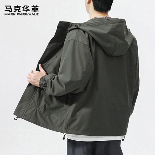 MARK FAIRWHALE Jacket Men's Winter Outdoor Work Jacket Men's Trendy Casual Hooded Top Gray Green XL