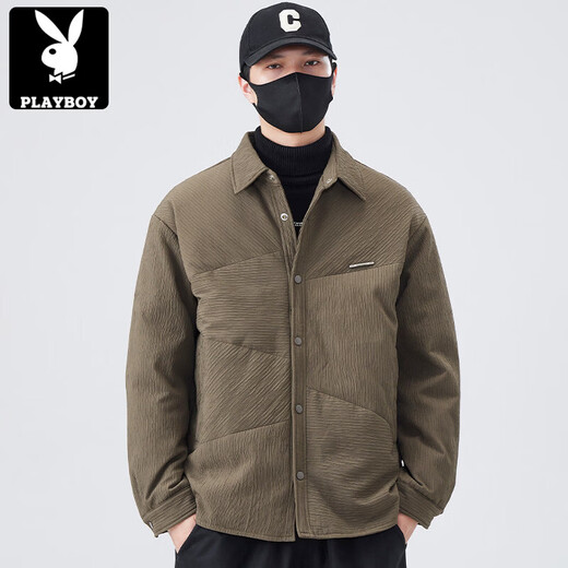 Playboy (PLAYBOY) Textured Down Jacket Men's 2025 Autumn and Winter New Thin Warm Lapel Winter Jacket Men's Trend Black M 100-130Jin Jin is equal to 0.5 kg