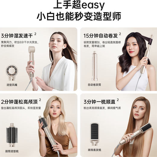 CONFU high-speed hair dryer all-in-one multi-function automatic curling wand negative ion hair care fluffy lazy straight hair comb as a birthday gift for girlfriend F6 Quicksand Gold
