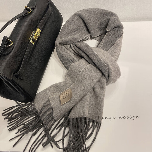 SOMUBAY autumn and winter new scarf men's solid color simple double-sided wool scarf women's winter versatile warm narrow version men's scarf gift gray