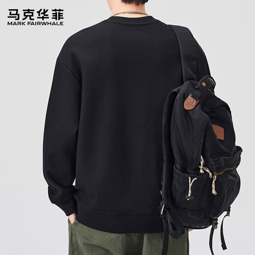 MARK FAIRWHALE sweatshirt men's spring and autumn American round neck casual jacket men's loose trendy tops black 2XL