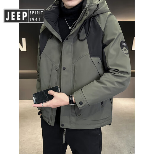 JEEP SPIRIT吉普冲锋羽绒服男冬季2025新款加厚潮牌冬装防寒可拆内胆工装外套 黑色 内胆可拆 L 125-140斤