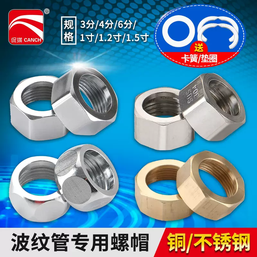 Yusenyi bellows electroplating 304 cap nut full copper ball water heater nut stainless steel special connection accessories 4 points 6 points 4 points thickened 304 steel cap with 16 tubes (10 pieces) free circlip washer