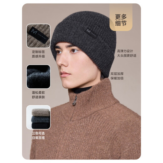 JIUMU Big Head Hat Men's Autumn and Winter Double-layer Thickened Warmth Ear Protection Northeast Wool Knitted Baotou Cold Hat Black One Size (56-60cm)