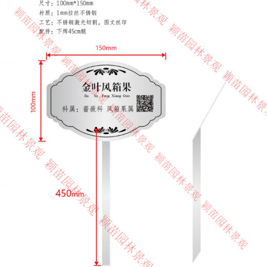 Plant introduction sign, small tree introduction sign, tree sign, stainless steel single piece with spring rope