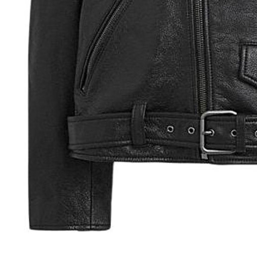 COACH Solid Color Glossy Cuban Collar Zip Closure Leather Jacket Men's Black Black M