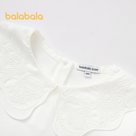 Balabala girls long-sleeved T-shirt children's spring lapel top big children's cotton clothes sweet bow white tone 00411 110