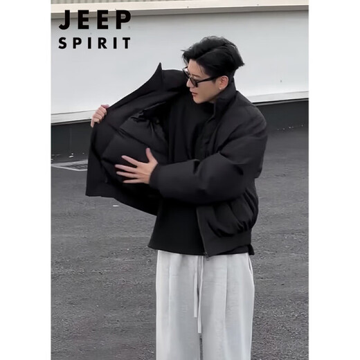 JEEP SPIRIT Jeep black flight jacket down jacket men's silhouette short work jacket cleanfit American handsome black down cotton M L (height 165-170C weight 110-125Jin Jin is equal to 0.5 kg)