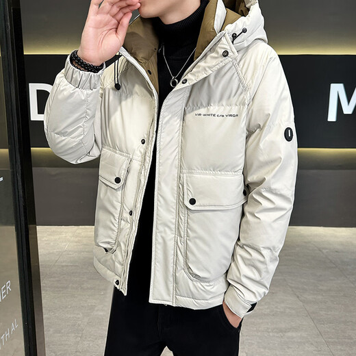 Snow Flying (SNOWFLYING) Lightweight Down Jacket Men's 2025 New Hooded Trendy Brand Short Thickened Coldproof Clothing Warm Winter Men's Jacket Black 2XL Recommended 130-155Jin Jin is equal to 0.5 kg