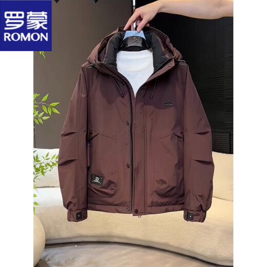罗蒙（ROMON）短款羽绒服男士2025冬季新款宽松户外鸭绒保暖工装冲锋衣外套男 姜黄色  罗蒙正品 M 建议体重100-125斤