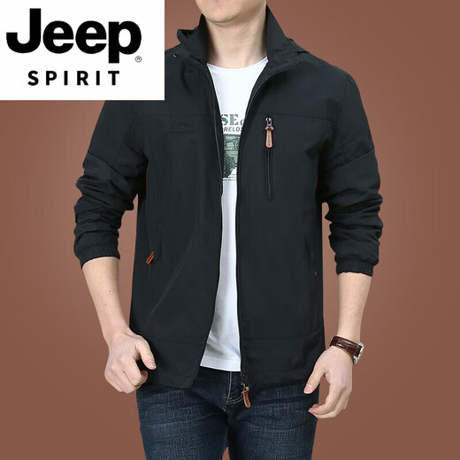 JEEP SPIRIT男装品牌户外夹克男士外套秋冬季2025新款中年男装秋装上衣 9888深蓝 不加绒 薄款 2XL 140-150