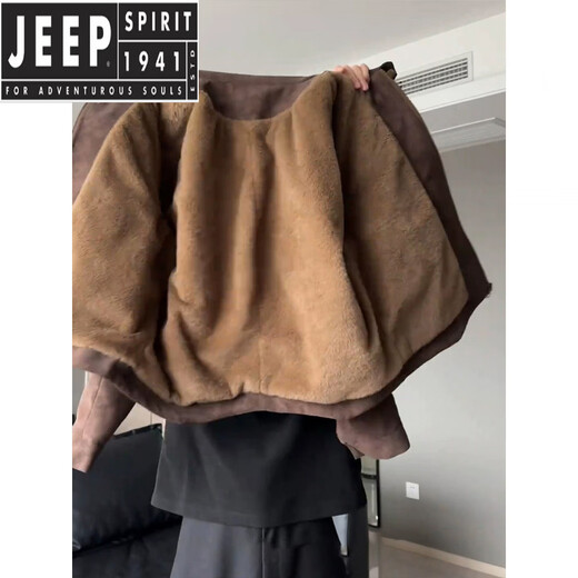 JEEP SPIRIT Maillard Chaqueta Corta De Algodón Marrón Chaqueta De Algodón con Cuello Alto Engrosado De Terciopelo De Invierno para Hombre Chaqueta De Moto Americana Chaqueta Negra L