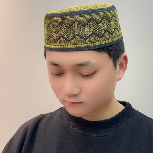 Hanqi Hui men's hat for worship, men's fine embroidery ethnic minority Xinjiang hat flat top embroidery cm embroidery black 55
