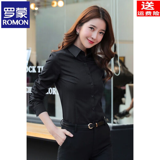 ROMON velvet cotton shirt women's professional formal white shirt long-sleeved slim new temperament autumn and winter thickened warm work clothes white velvet free silk scarf L recommended 103-111Jin Jin equals 0.5 kg