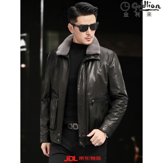 GOLDLION G+Goldlion Leather Men's Genuine Leather Haining Jacket Short First Layer Cowhide Mink Fur Collar Down Jacket Fur Black Down Liner L Recommended weight 110Jin Jin is equal to 0.5kg -125Jin Jin is equal to 0.5kg