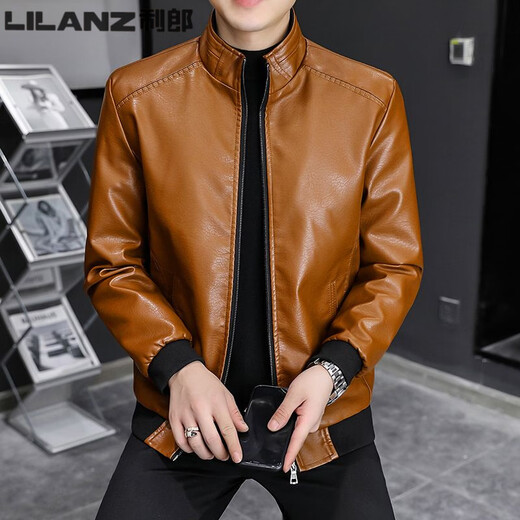 利郎（LILANZ）秋冬加绒加厚男士立领皮衣外套韩版宽松皮夹克简约潮流休闲机车服 黑色  单 L