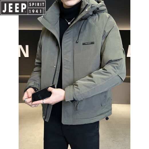 JEEP Jeep Hooded Down Jacket Men's Winter Men's Clothing 2025 New Workwear Cold Weather Clothing Thickened Warm Jacket Men's Trendy Black XL