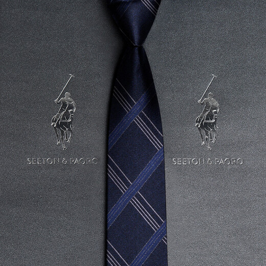 色顿保罗领带男士正装商务黑色条纹真丝休闲手打西服衬衫高端品牌礼盒装 格纹蓝-P719 手打款