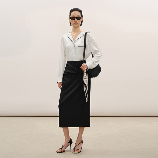 LESSLESSLESSLESSLESSLESS 2026 Spring New Mulberry Silk Lapel Loose Long-Sleeved Shirt 2Q1213930 100 White S