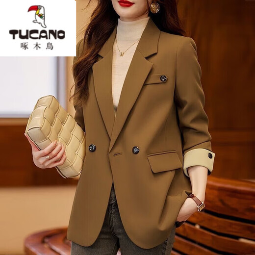 Woodpecker (TUCANO) blazer women's autumn and winter 2025 new casual temperament goddess style fashionable design suit brown L 120Jin Jin is equal to within 0.5 kg