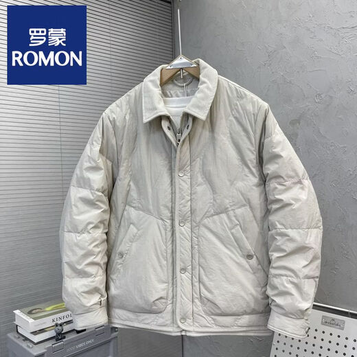ROMON 2025, новый зимний модный брендовый пуховик с лацканами, мужской индивидуальный популярный молодежный универсальный теплый легкий утиный пуховик кремового цвета 3XL (175-195Jin Jin равен 0,5 кг)