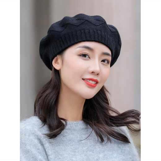 No. 1 Phoenix Thread Hat Women's Autumn and Winter Korean Version Versatile Plus Velvet Thickened Wool Hat Winter Warm Knitted Hat Octagonal Hat Beret Red One Size Knitted with Good Elasticity