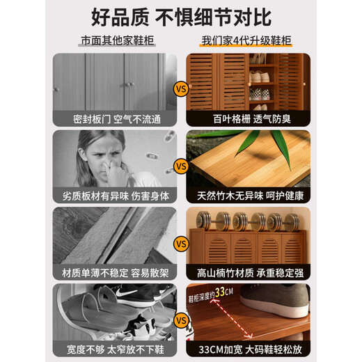 Shoebox (shoebox) shoe box shoe rack home entrance multi-layer indoor integrated wall entry door storage artifact corridor entrance bamboo shoes three-door eight-layer louvered arch I dustproof and breathable