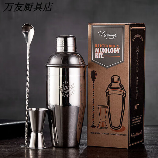 Thickened 304 stainless steel shaker cocktail set hand shaker bar shaker 700ml hammer dot silver 600ml 4-piece set recommended for beginners