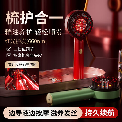 Red light hair growth comb is twice as easy to use as an applicator. Multifunctional electric massage comb for the scalp and head. Infrared laser applicator to introduce essence hair care instrument. Emerald