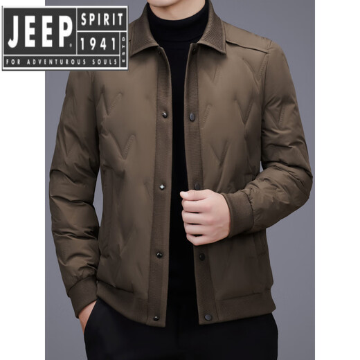JEEP SPIRIT Light Luxury Knitted Lapel Lightweight Down Jacket Men's 2025 Winter Business Casual 90 White Duck Down Warm Jacket Brown 2XL 185
