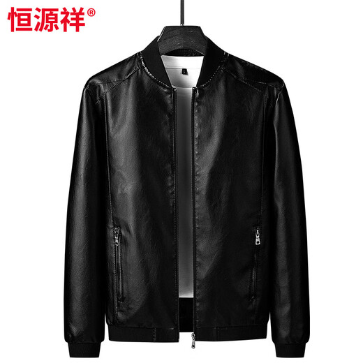 Hengyuanxiang Men's Leather Jacket Velvet Thickened Winter Trendy Handsome Upper Clothes Motorcycle Pu Coat Soft Leather Jacket 8817 Black - Velvet 5XL 180-195Jin Jin is equal to 0.5 kg