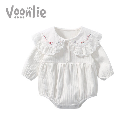 Fanhunting baby spring clothes newborn clothes baby girl onesie full moon princess harem pure cotton bag fart clothes spring and autumn pink 59cm