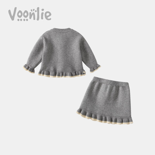 Fanlie VOONLIE girls' winter clothes, children's fashionable clothes, baby one-year-old dress, knitted red New Year's greetings two-piece set, autumn and winter, red 100 cm