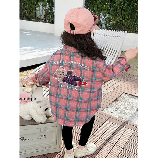 Girls Autumn Shirts 2025 New Big Girls Spring and Autumn Bottoming Shirts Children's Casual Girls Plaid Shirts Trendy Pink 130