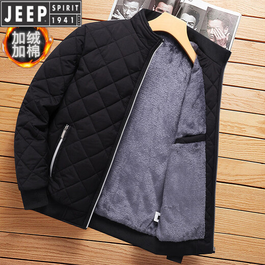 JEEP Jeep cotton thickened jacket men's winter new velvet jacket men's stand-up collar warm windproof casual top black 2188 stand-up collar 2XL 140Jin Jin equal to less than 0.5 kg