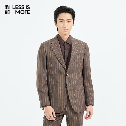 LiLang Youth Business Men's 88.6% Sheep Wool Suit Men's Two-Color Striped Easy-Care Commuting Suit Brown (1YA) 165A