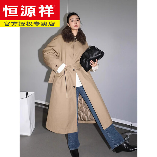 恒源祥2026冬季高端长款风衣女90白鹅绒大翻毛领羽绒服女加厚宽松派克服 白色 XS